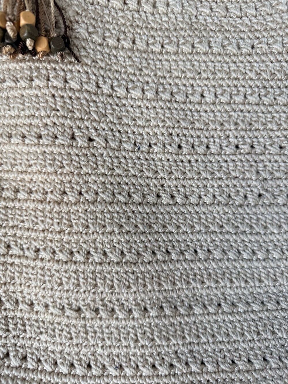 The Sak Vintage Crochet Boho Tote Bag - Cream Nylon String With Beaded Tassels - Picture 4 of 16